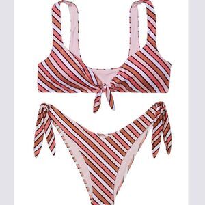 Victoria’s Secret Swim Tie-front Bralette Bikini Top & Bottom Set Warm stripes